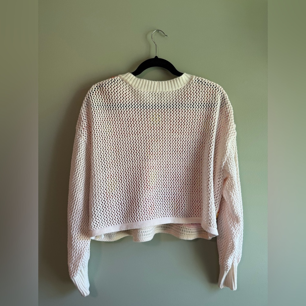 ZARA - Crochet Patchwork Crewneck Sweater in White, Pink & Orange - Picture 4 of 4